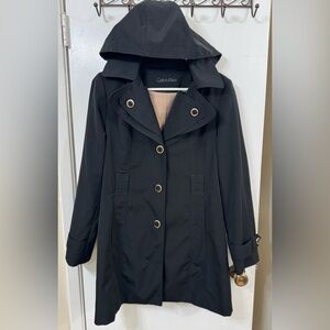 Calvin Klein Black Hooded Trench Coat